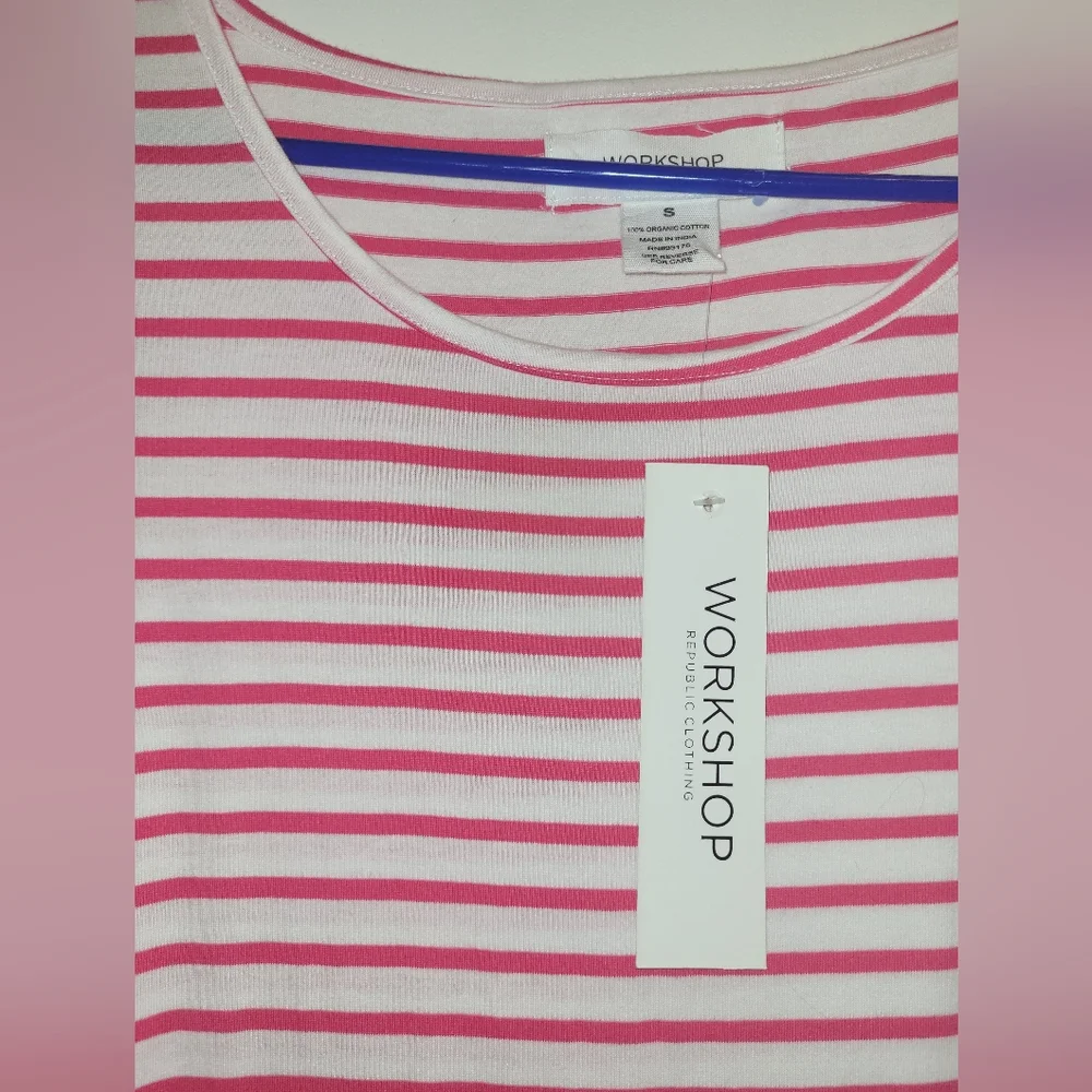 SMALL hot pink & white stripe 100% organic cotton dress, NEW with tags attached